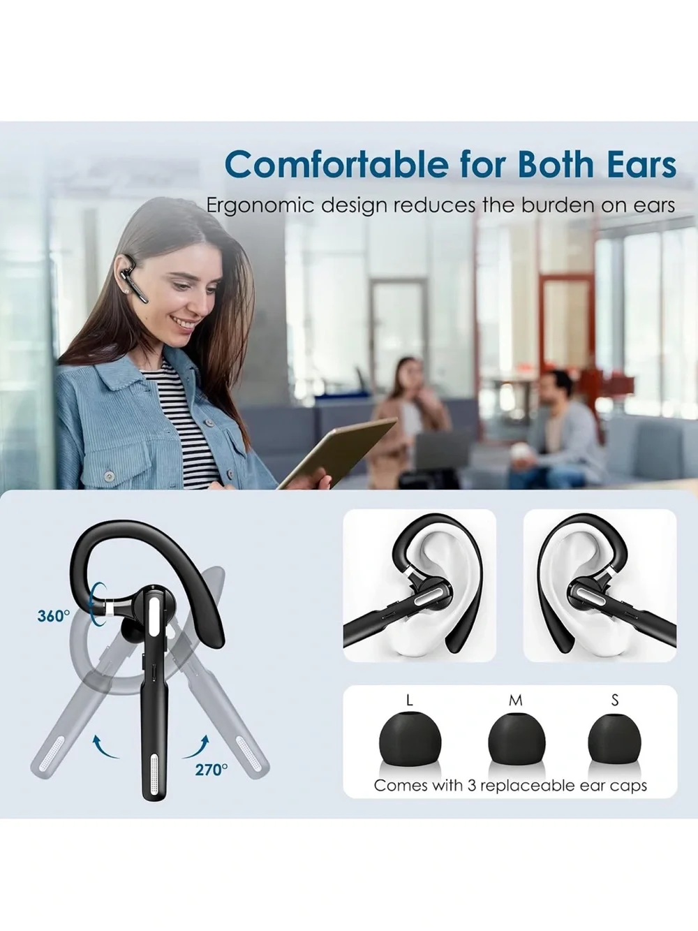 ICOMTOFIT Bluetooth Headset, Wireless Bluetooth Earpiece V5.0 Hands-Free NEW